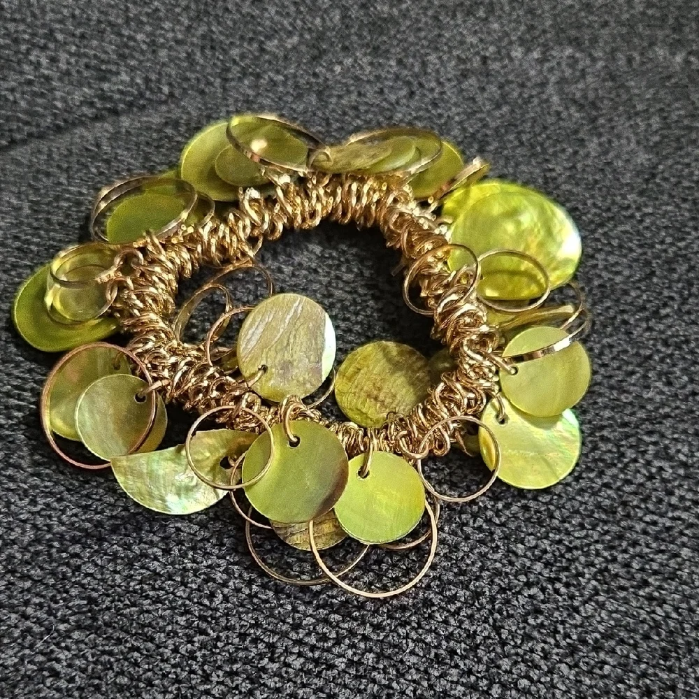 Coldwater Creek Gold and‎ Green Jewelry Set- Bracelet & 2 Sets of Earrings